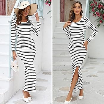 LUOFEN Women's Bodycon Maxi Dresses Casual Fall Long Sleeve